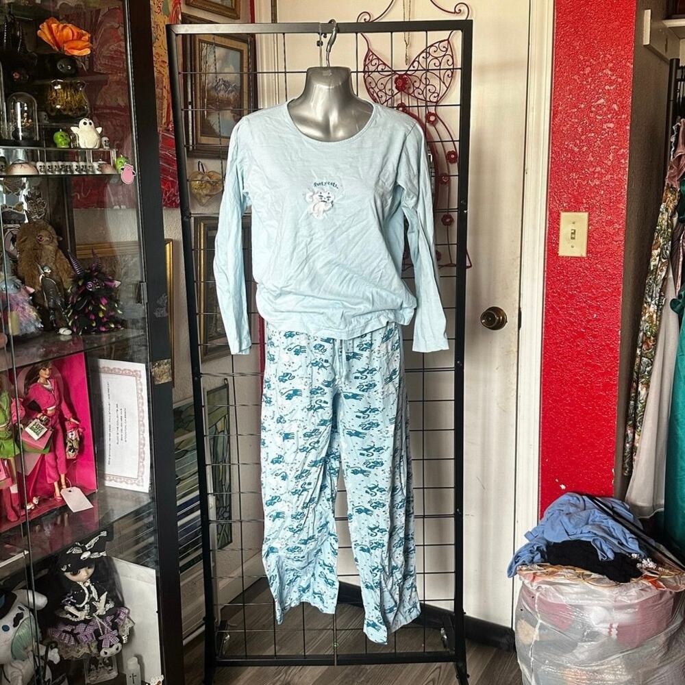 do not disturb party cats blue pajama set vintage y2k
